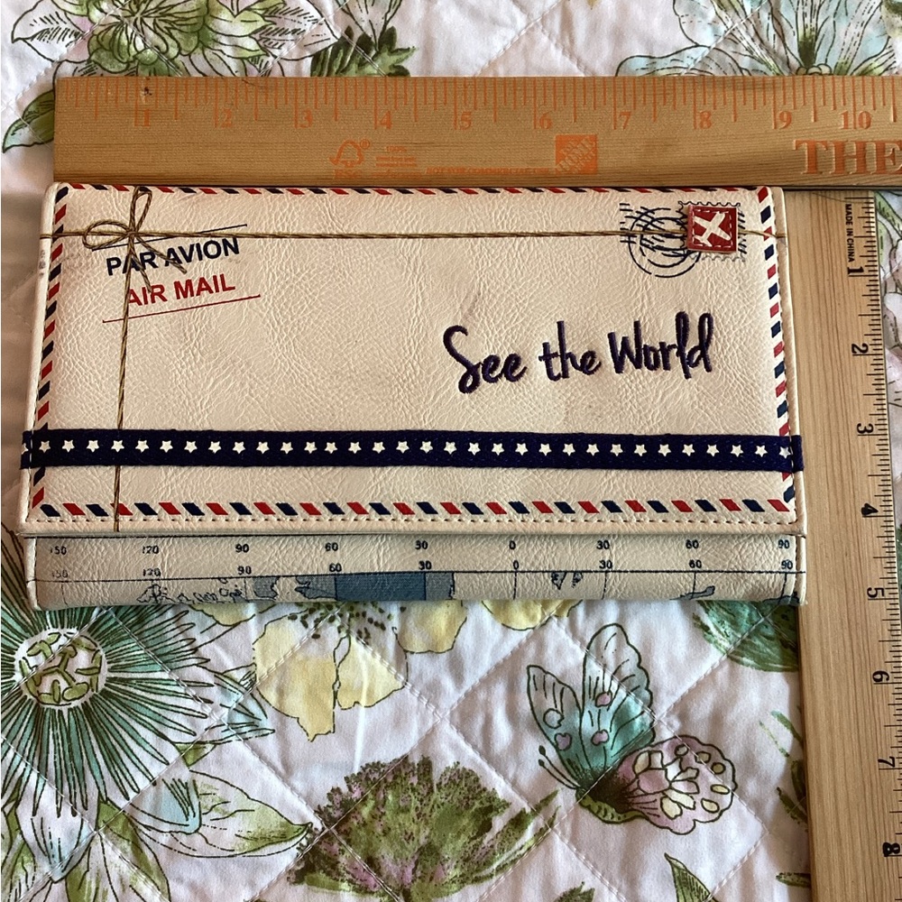 See the World Passport Wallet - Cream with Navy Trim